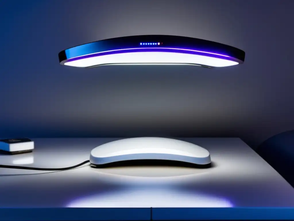 Una lámpara de fototerapia para alopecia de diseño moderno, minimalista y elegante, con panel táctil y suave iluminación LED.