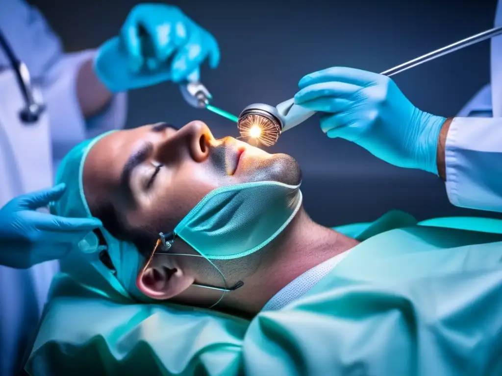 Procedimiento de trasplante capilar: precisión y experticia Manos de cirujano realizando un meticuloso trasplante capilar, con enfoque en la prevención de infecciones