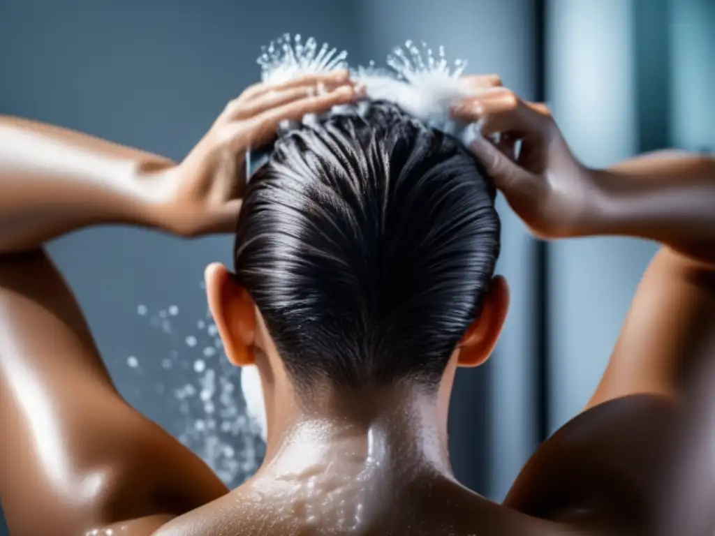 Lavado delicado postoperatorio para cabello trasplantado Manos cuidadosas masajean con delicadeza el champú postoperatorio para una recuperación exitosa postmicroinjerto capilar
