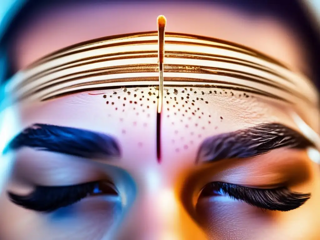 Microinjerto de Cejas: Precisión y Tecnología Microinjerto en cejas y barba: Imagen detallada de la precisión y tecnología en el procedimiento, resaltando los folículos capilares insertados