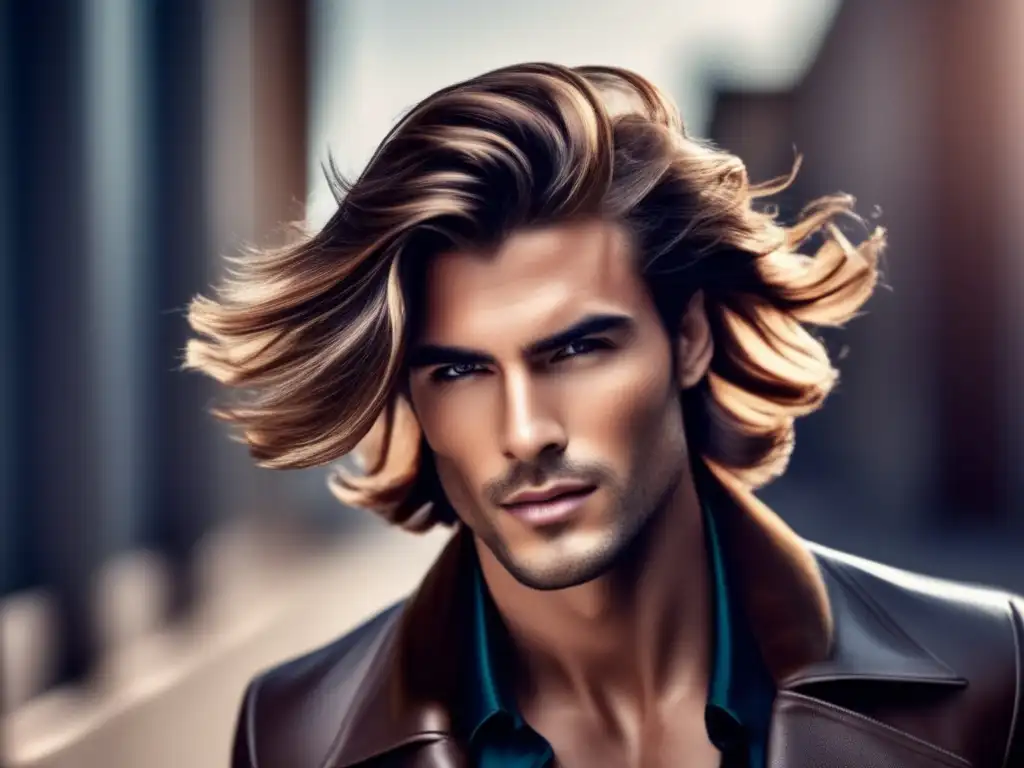 Un modelo masculino con cabello saludable y brillante, exudando confianza