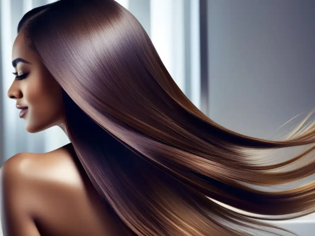 Una mujer con cabello revitalizado y saludable, prueba de los efectos transformadores del aceite de ricino en la pérdida de cabello.