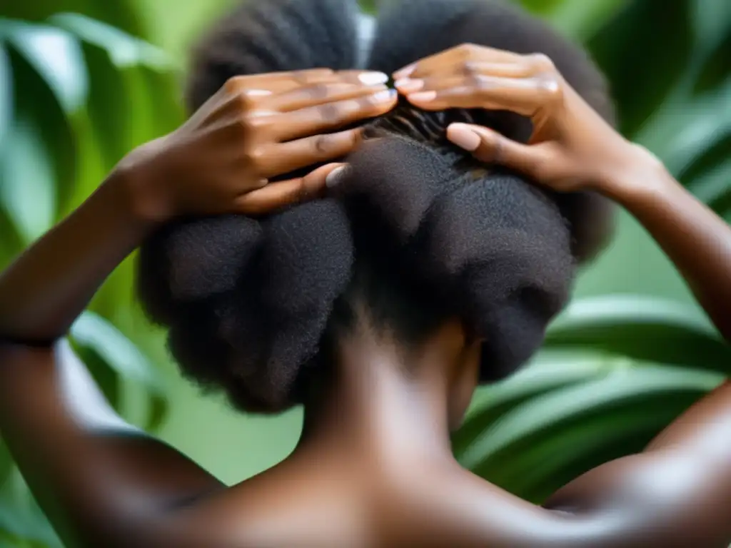 Una mujer realiza un suave masaje con tratamiento pérdida de cabello natural, reflejando serenidad y revitalización.