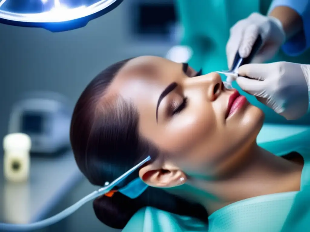 Una paciente se somete a un trasplante de cabello, con un equipo médico implantando folículos capilares
