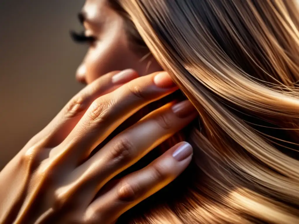 Una persona acaricia su cabello con suavidad, mostrando cada detalle y textura