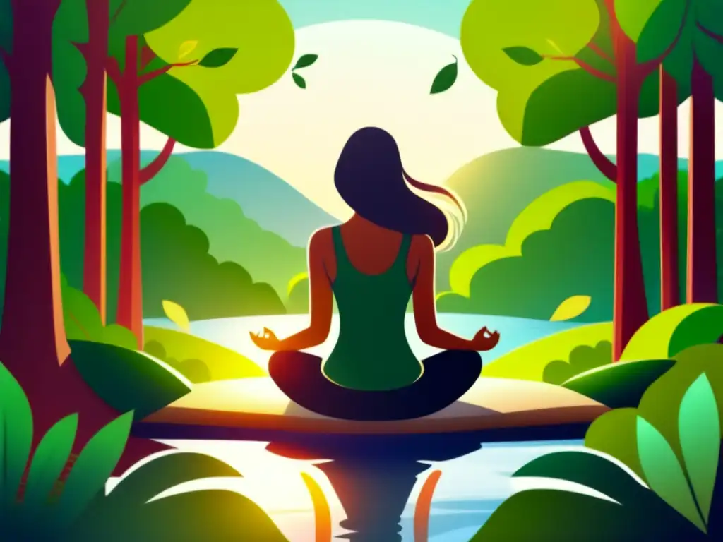 Persona meditando en la naturaleza, con cabello brillante