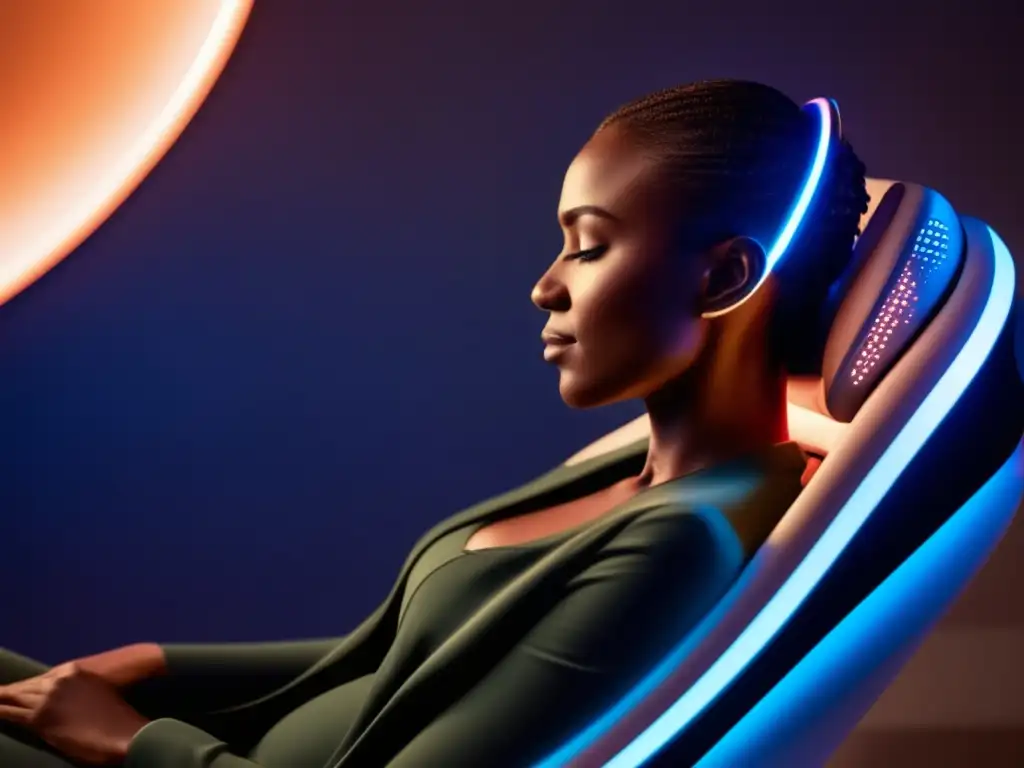 Persona relajada recibe tratamiento capilar con avanzada tecnología infrarroja