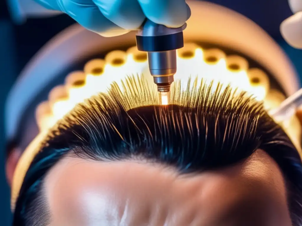 Procedimiento de microinjerto capilar asistido por PRP, destacando la precisión y tecnología moderna