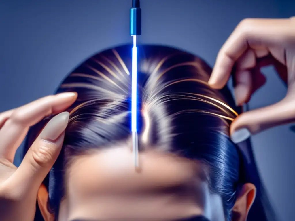 Un profesional médico coloca electrodos en el cuero cabelludo de un paciente para realizar un electrotricograma y diagnosticar la pérdida de cabello