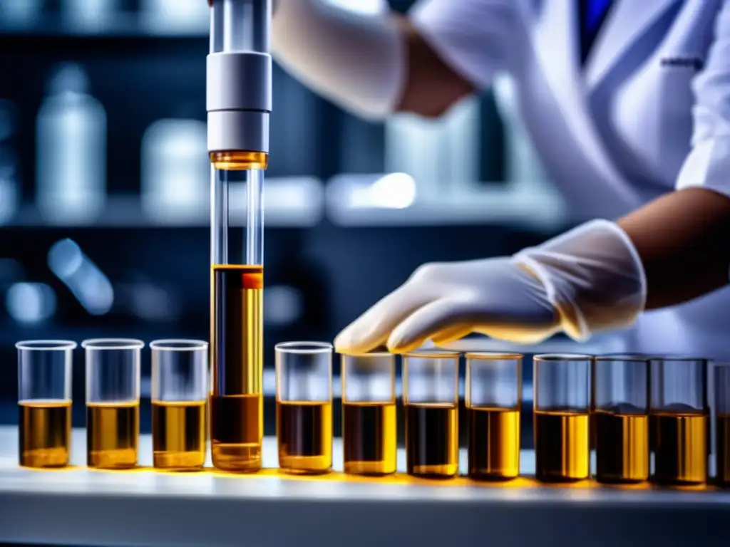 Un profesional médico extrae plasma de un tubo de ensayo, revelando el rico PRP dorado