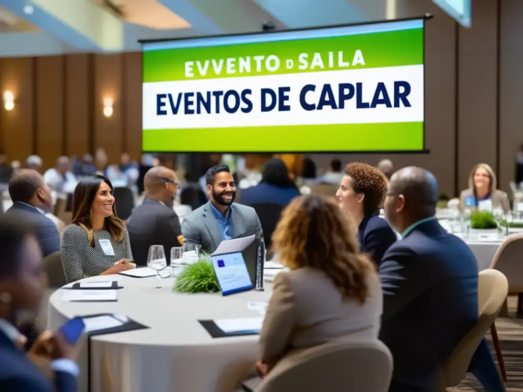 Profesionales en evento de salud capilar networking oportunidades, intercambiando ideas y sonrisas en una sala luminosa.