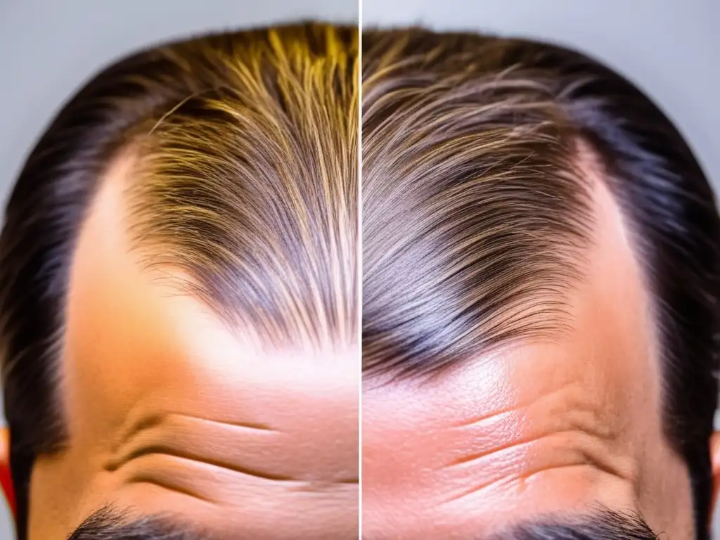 Comparación de resultados de terapia láser para caída cabello casos clínicos: rejuvenecimiento capilar de antes y después, mostrando notable mejoría