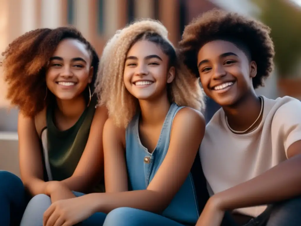 Un retrato detallado de adolescentes diversos, sonrientes y seguros de sí mismos