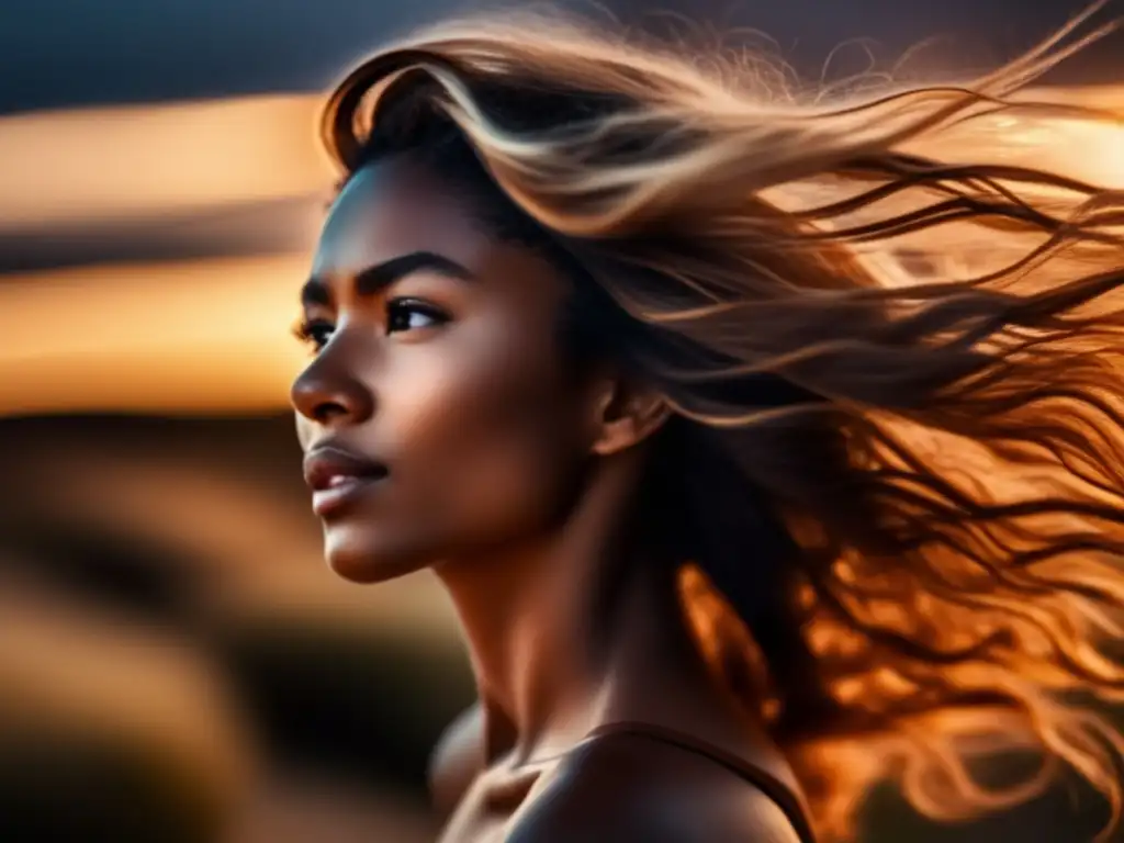 Un retrato íntimo de una persona acariciando su cabello con expresión serena