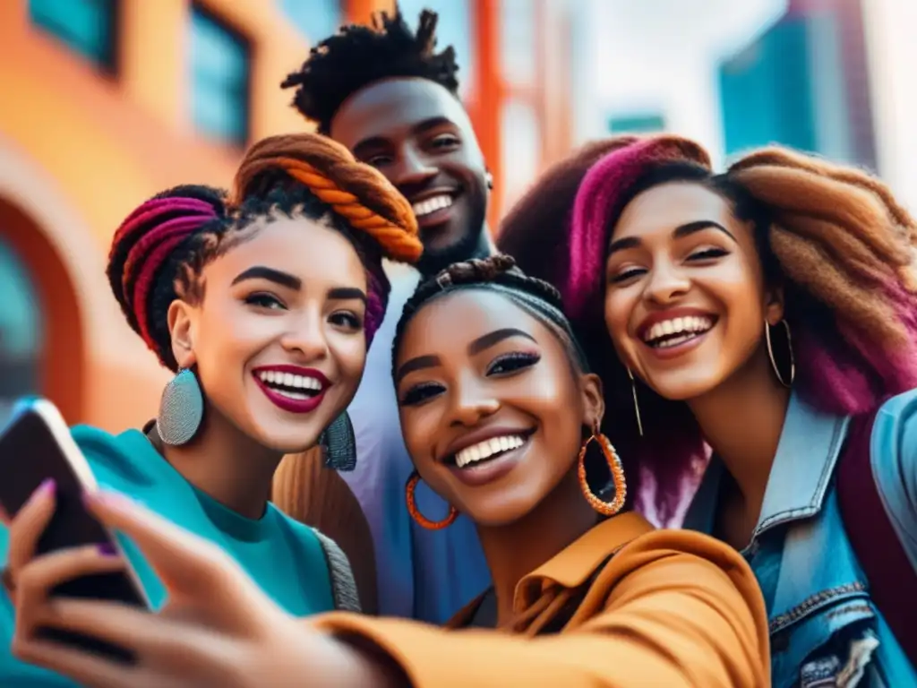 Un retrato de jóvenes con estilos de cabello únicos, en una ciudad vibrante