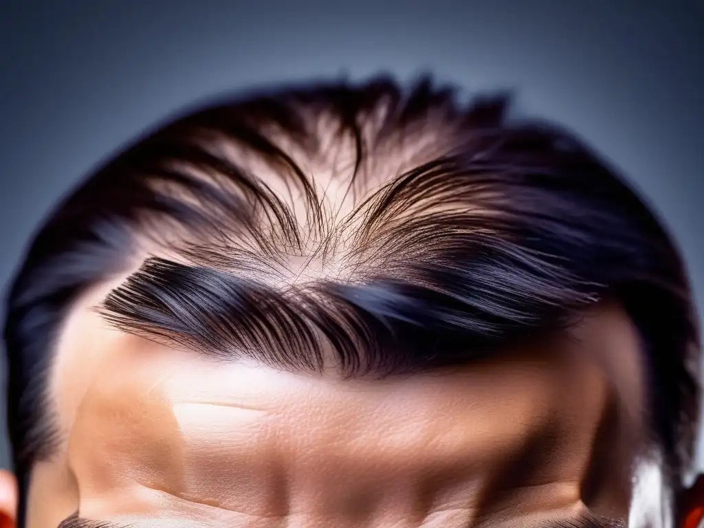 Implante capilar exitoso: pelo denso y natural Un retrato de alta definición de una persona con un trasplante capilar ético, mostrando un crecimiento natural y denso del cabello