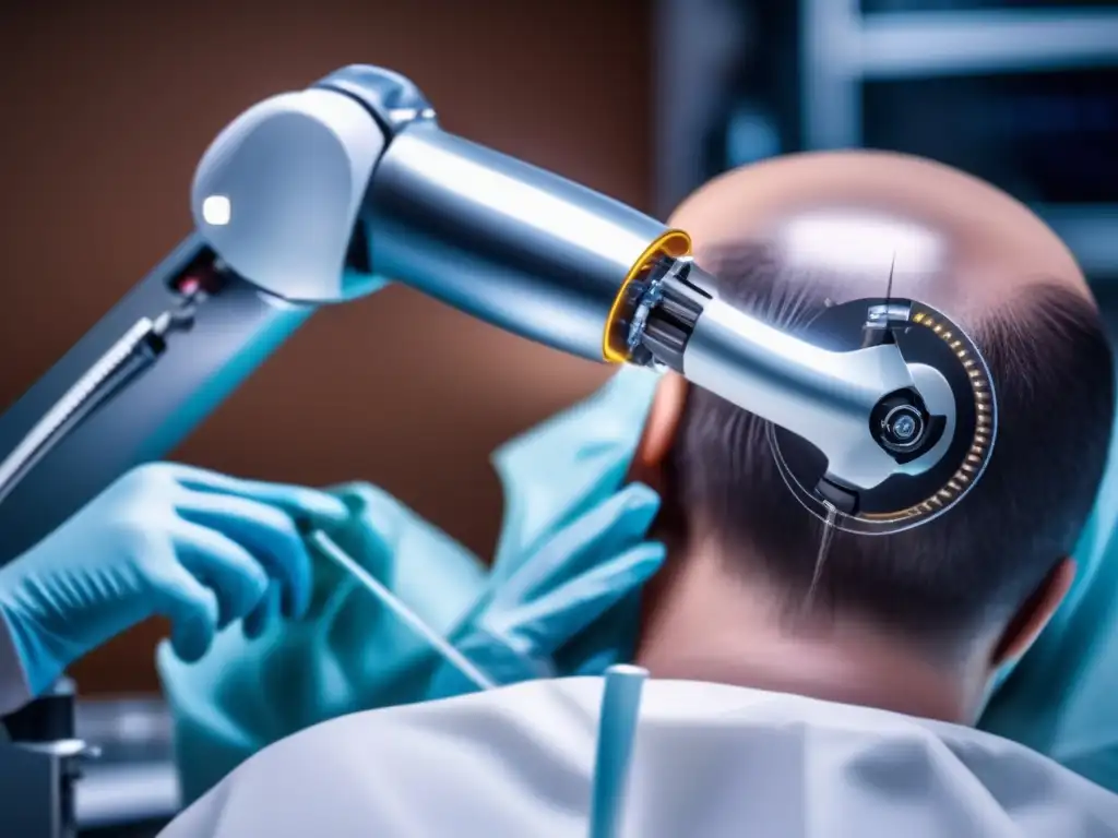 Robótica de precisión en trasplante capilar Robots en trasplante capilar: Detalle de robot realizando preciso trasplante capilar, destacando la innovación y precisión tecnológica