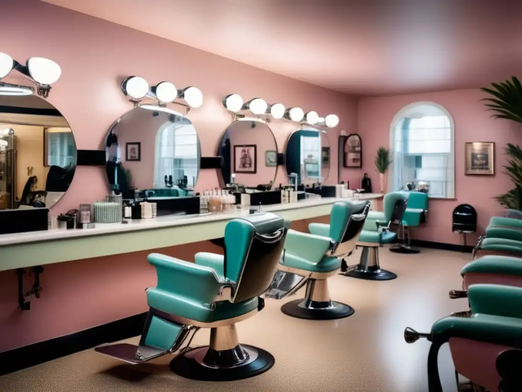 Salón vintage con estaciones de peluquería equipadas con máquinas de ondulación permanentes y planchas para el cabello