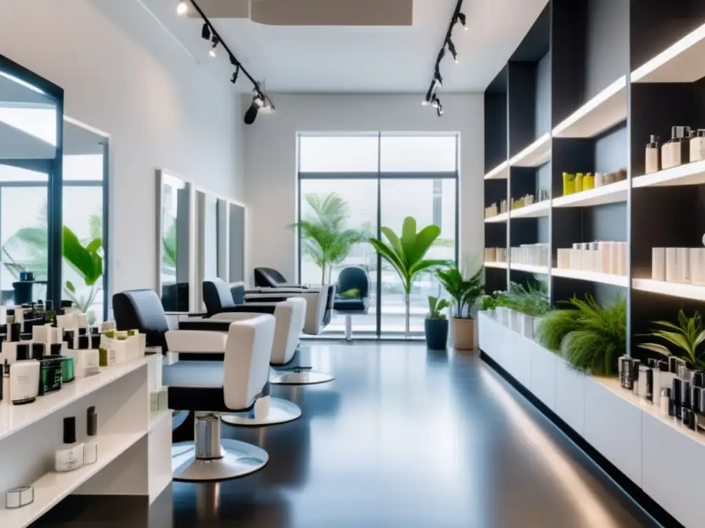 Salón minimalista con productos elegantes y diseño sofisticado