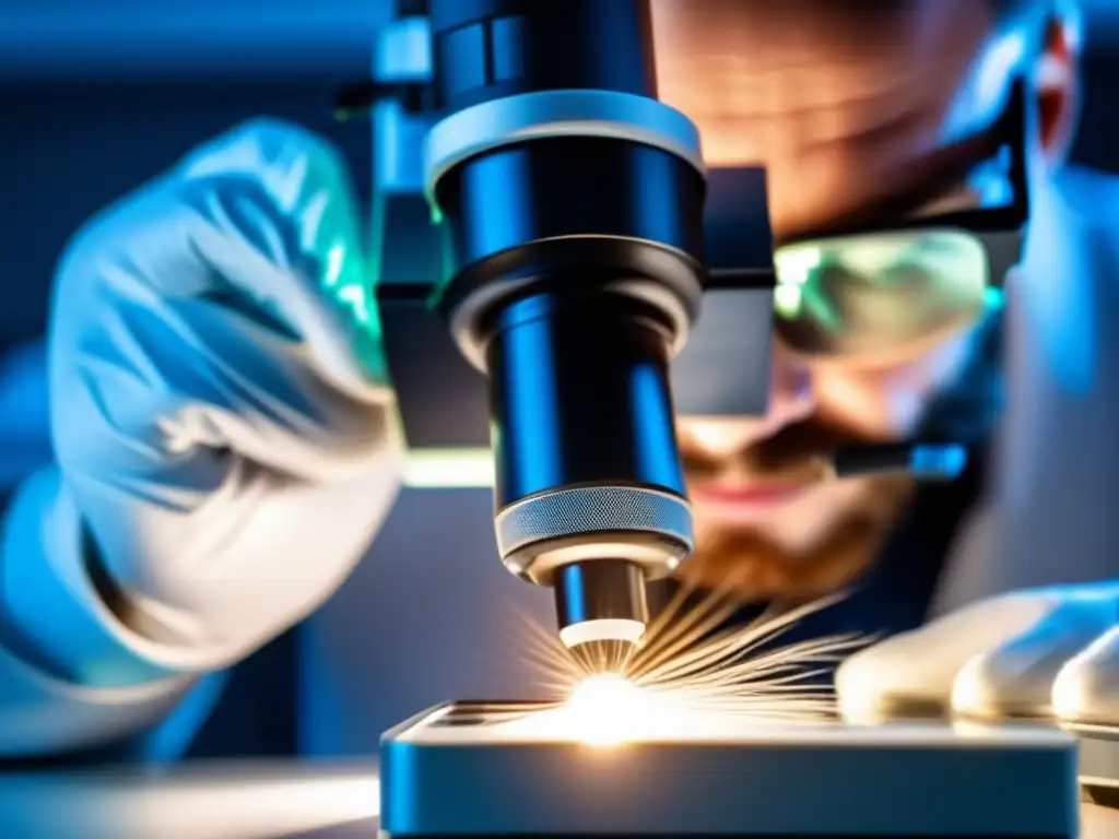 Un técnico de laboratorio examina con cuidado un mechón de cabello bajo un microscopio