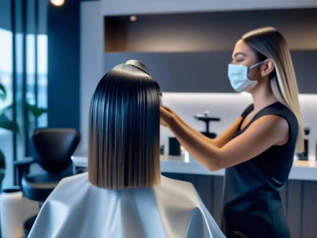 Tratamiento de desintoxicación capilar en salón moderno Terapia de desintoxicación cuero cabelludo en moderno salón de belleza, cliente relajado recibiendo tratamiento purificante para el cuero cabelludo