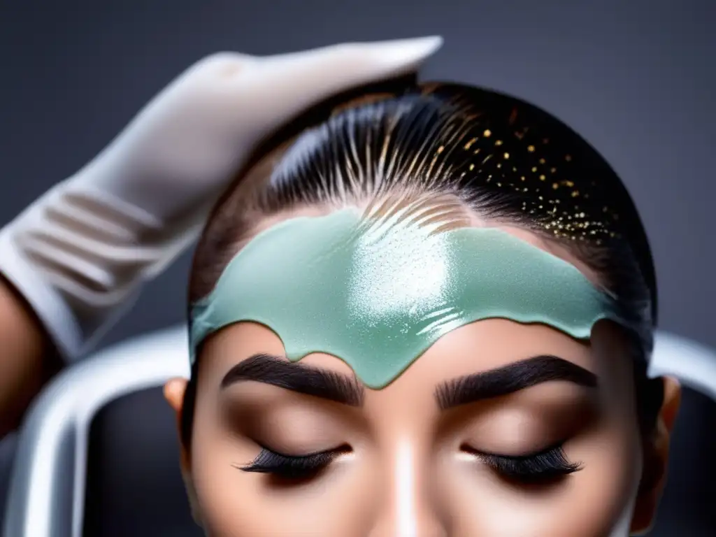 Tratamiento Detox del Cuero Cabelludo: Texturas Detalladas Terapia de desintoxicación cuero cabelludo en salón moderno, aplicación de mascarilla purificante para promover crecimiento saludable del cabello