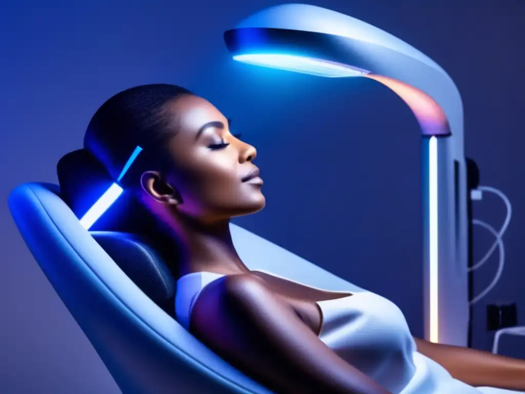 Terapia láser para rejuvenecer el cabello en clínica moderna Terapia láser frío pérdida cabello: Relajación futurista en clínica moderna