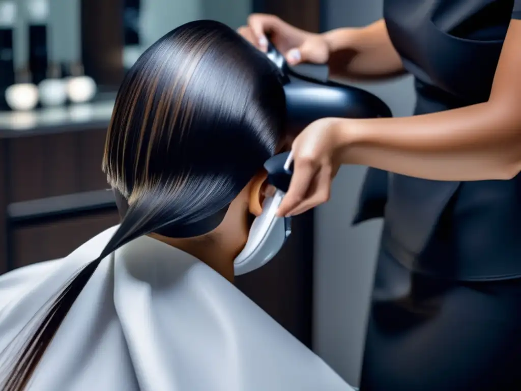 Tratamiento profesional de desintoxicación capilar en salón moderno Un tratamiento de desintoxicación del cuero cabelludo en un salón moderno y elegante, transmitiendo lujo y relajación