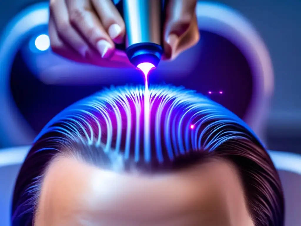 Un tratamiento de terapia láser para pérdida de cabello, con precisión y tecnología futurista