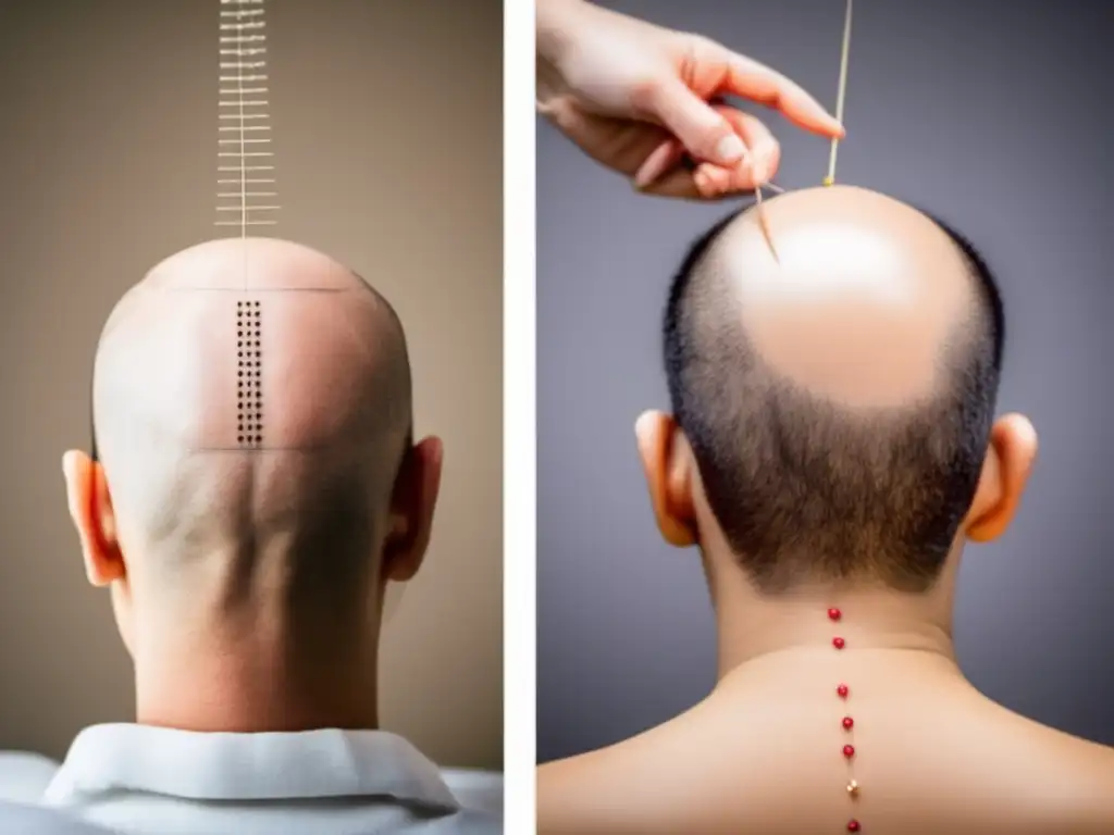 Comparación visual: tratamiento de acupuntura para alopecia frente a método contemporáneo